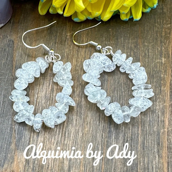 White and clear  Quartz hoops silver dangling/drop/dangle earrings - Picture 1 of 8